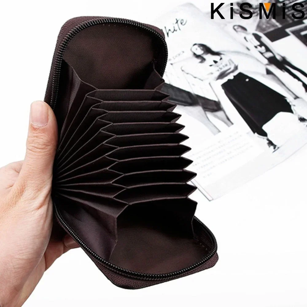 KISMIS RFID Vertical Zipper Organ Card Case for Men and Women Multifunctional Leather Coin Purse Card Leather Credit Card Case