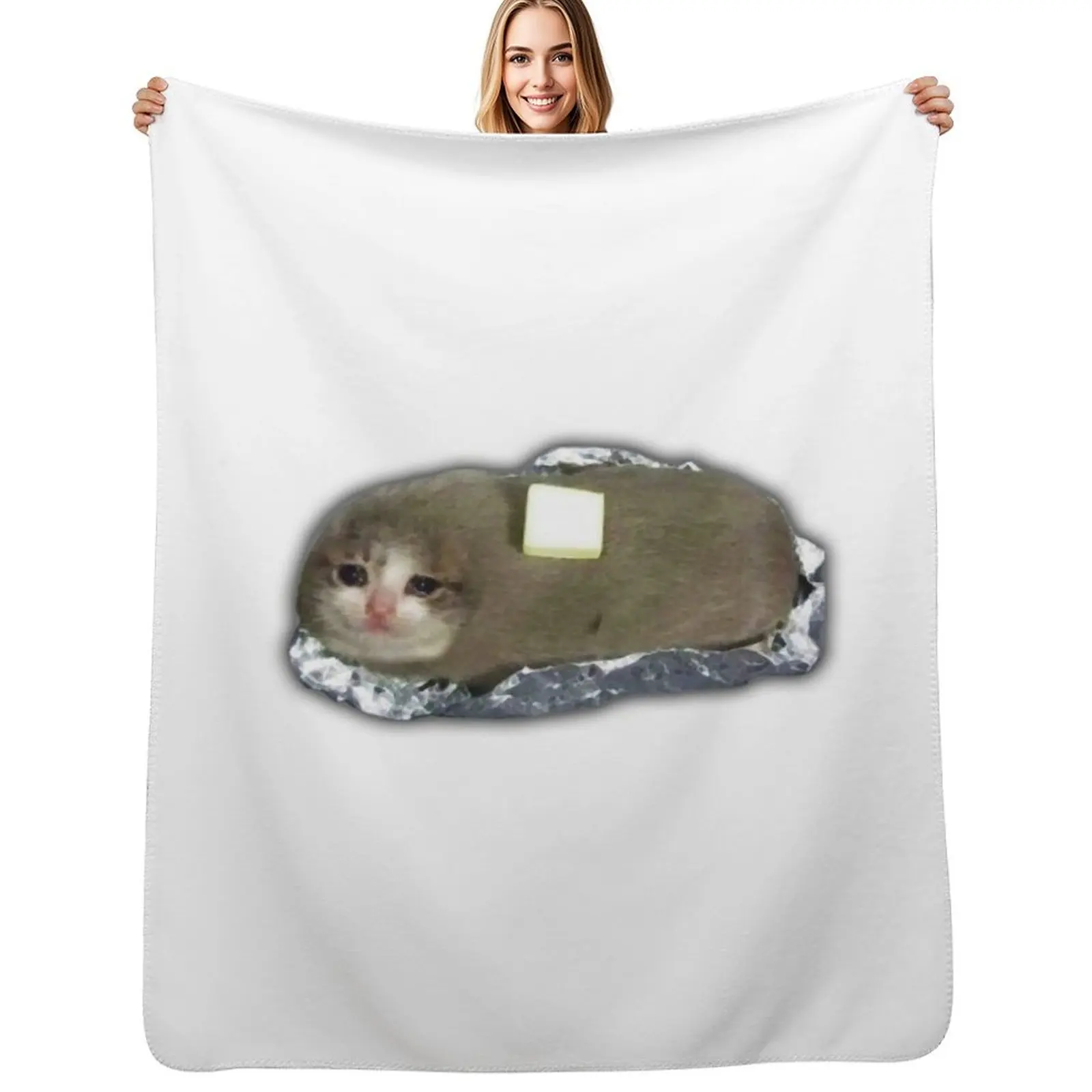 

sad potato cat with butter Throw Blanket Compact Warm Blanket for Car Road Trip