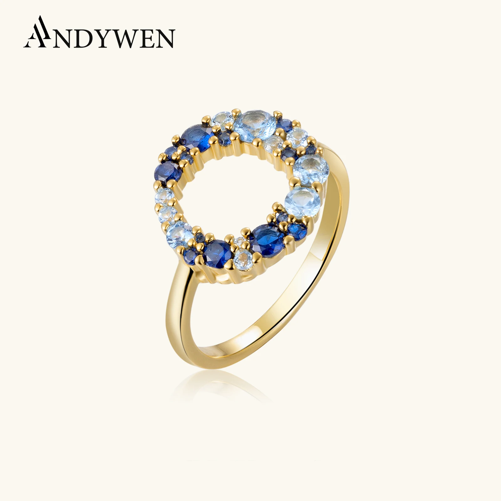 

ANDYWEN New 925 Sterling Silver Best Lucky Blue Ciecle Ring 2023 Love Acamarine Blue CZ Zircon AAAAA Fine Jewelry Gift For Women