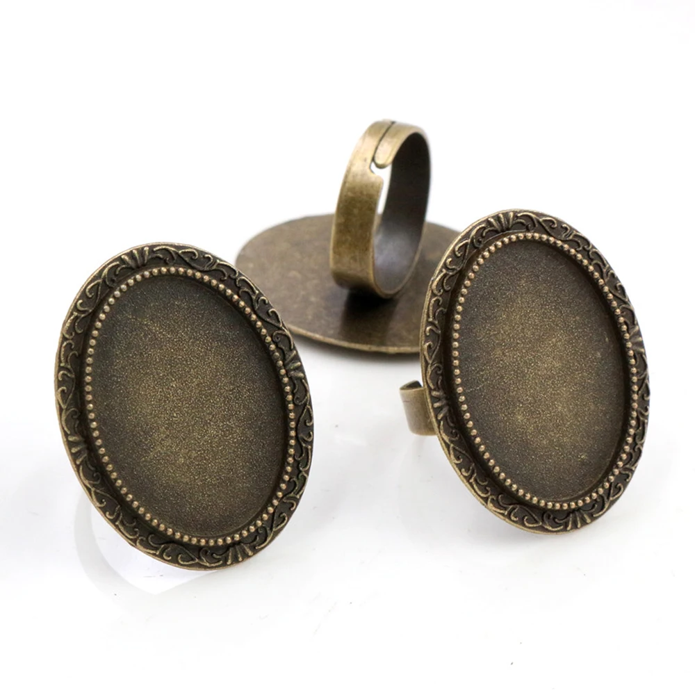 18x25mm 5pcs Antique Silver colour Gold Color Bronze Oval Adjustable Ring Settings Blank/Base,Fit 18x25mm Glass Cabochons