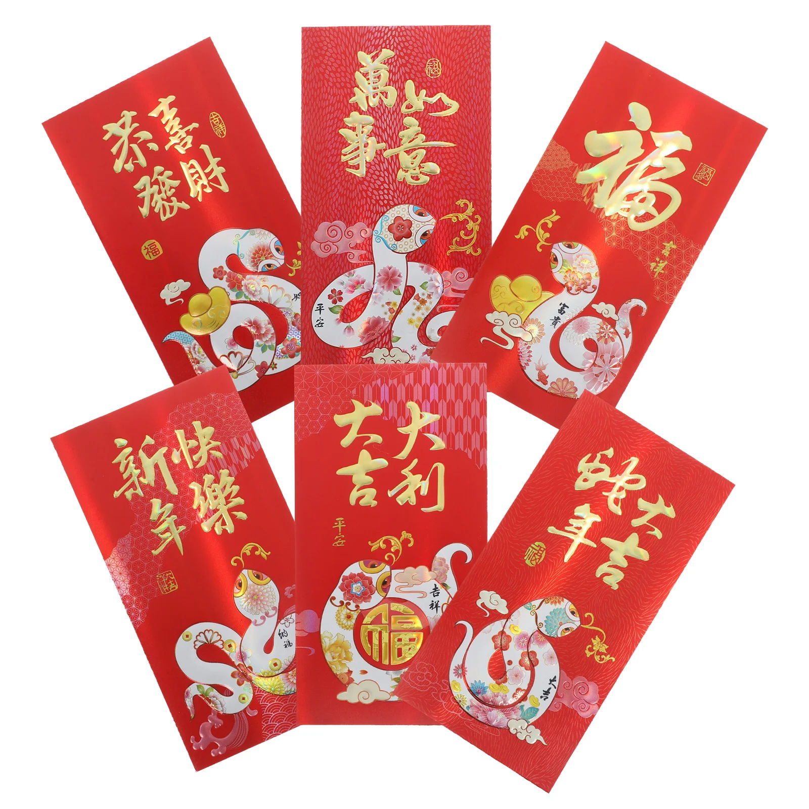 

6Pcs Chinese Red Envelopes 2025 Snake Lucky Money Packets for Lunar New Year Traditional Blessings Money Gift Lucky Hong Bao