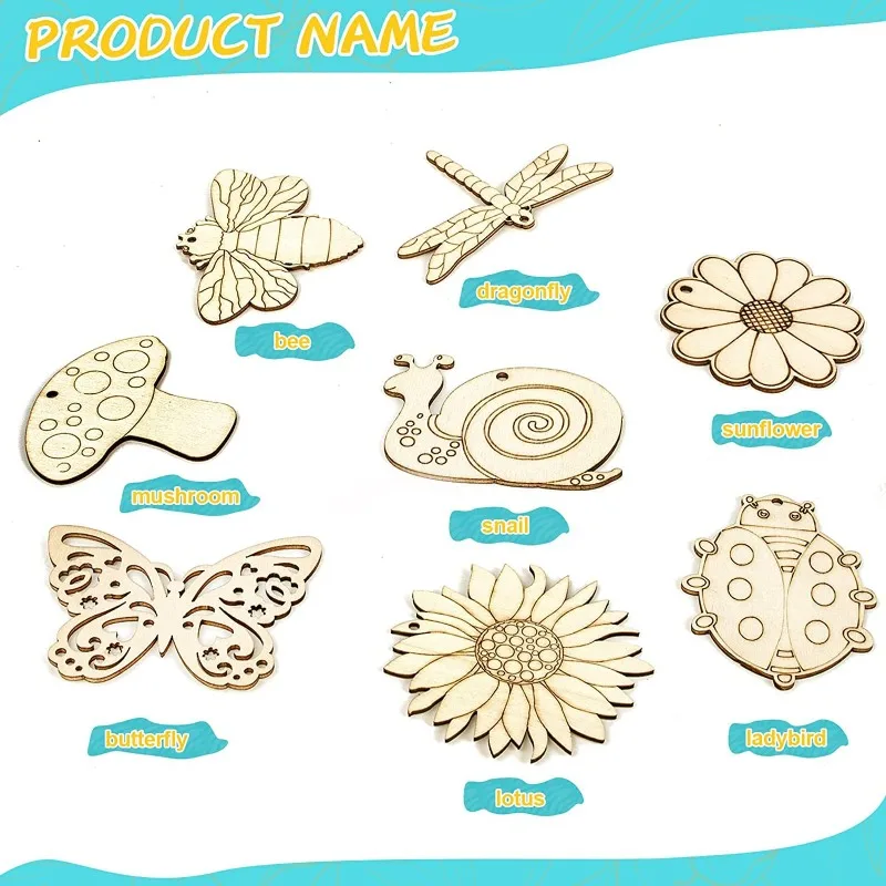 木製 DIY 手作りペンダント 漫画の花 虫 木製ペンダント 手描き 塗装済み 子供用 DIY 塗装済み素材