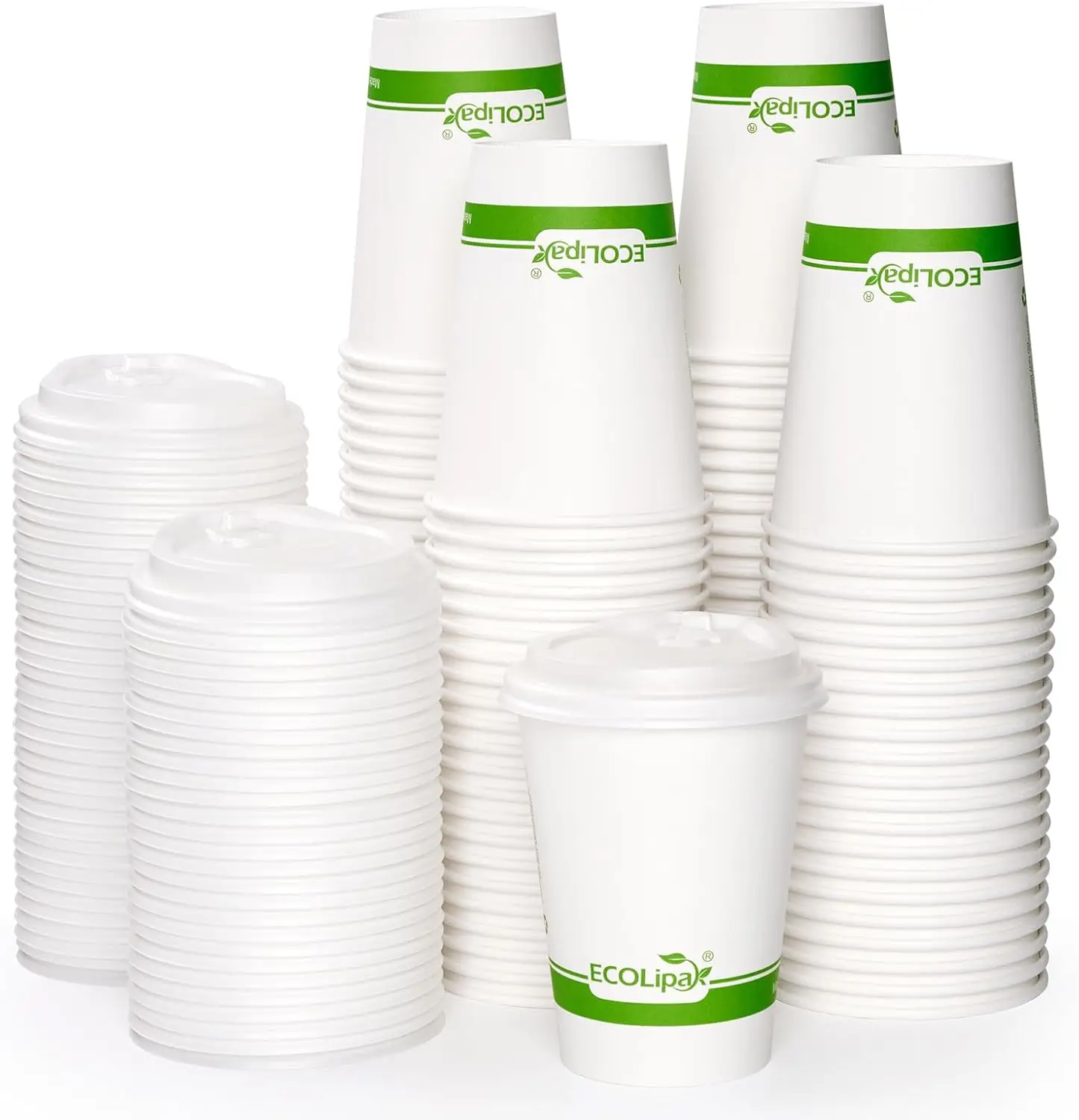 100 Count 12 oz Compostable Paper Coffee Cups, Biodegradable Disposable Coffee Cups with CPLA Lid, Eco-friendly Hot Drin