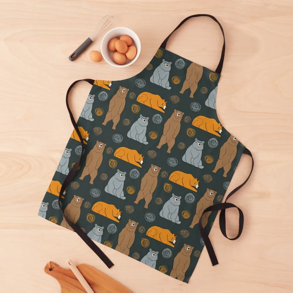 

Grizzly Bear #3 - Green and Brown Animal Illustration Pattern Apron nail tech supplies Utensils For Kitchen carpenter Apron