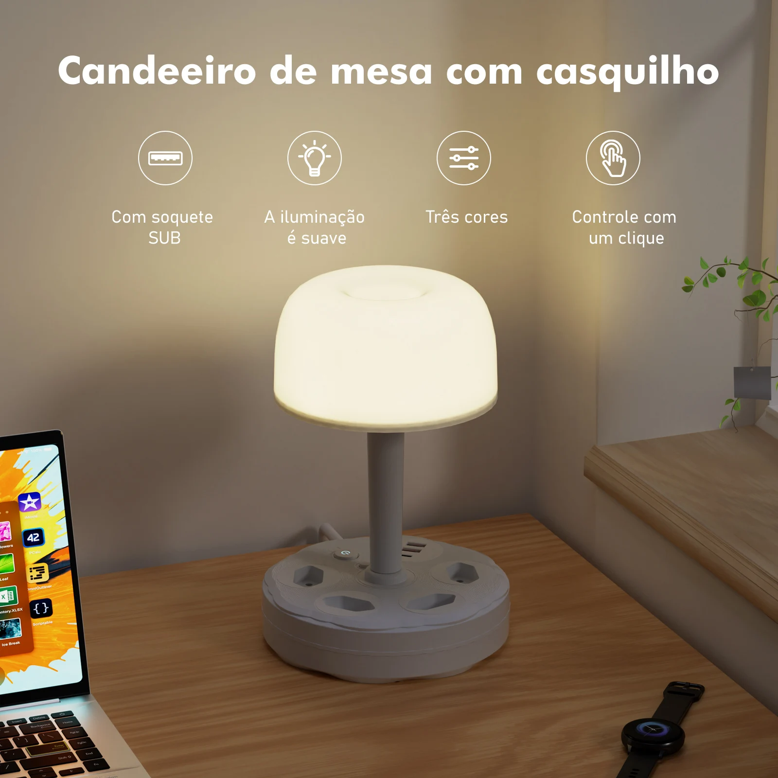 Soquete com lâmpada de mesa，  plug， tomada usb， extensão tomada， do brasil， extensão tomada， 110-220V， 1A， Type-C, USB