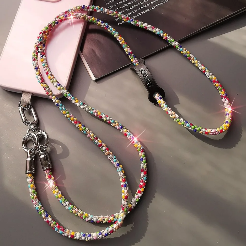 

Длинный ремешок-цепочка для телефона с блестками и стразами, на шею или через плечо, защита от утери и падения