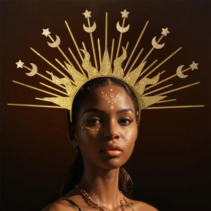 

P9FE повязка на голову с шипами и короной для женщин, свадебная повязка на голову с луной и звездой, повязка на голову в стиле