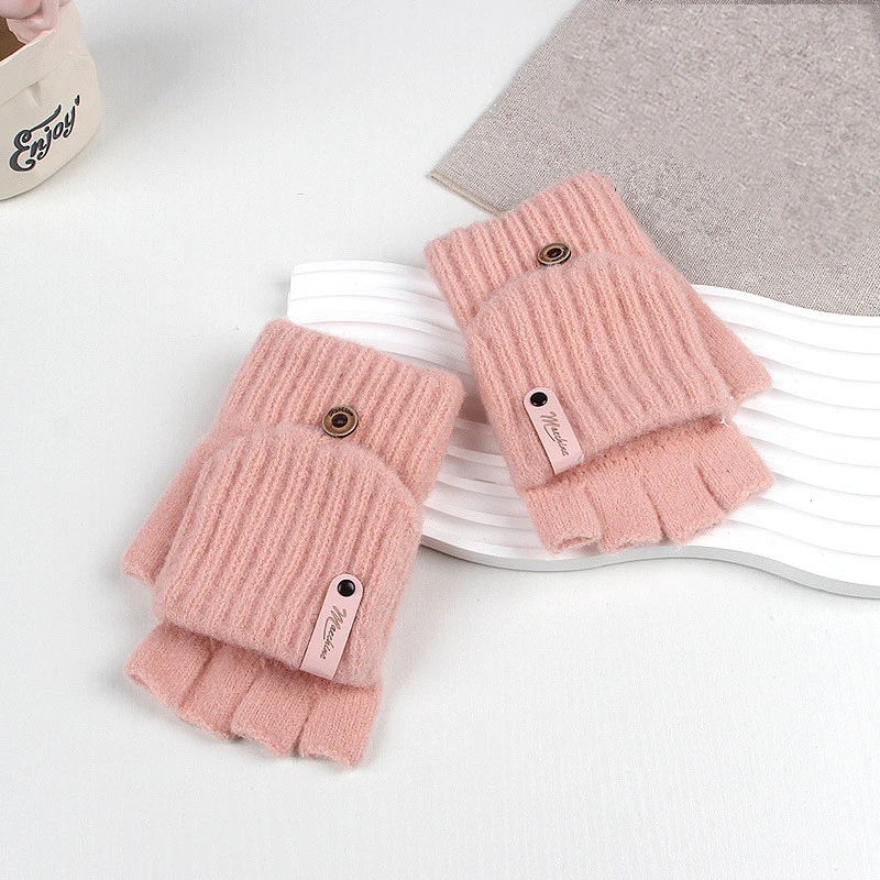 Knitted Winter Gloves for Women, Soft Warm Touchscreen Convertible Flip Top Mittens for Daily Use