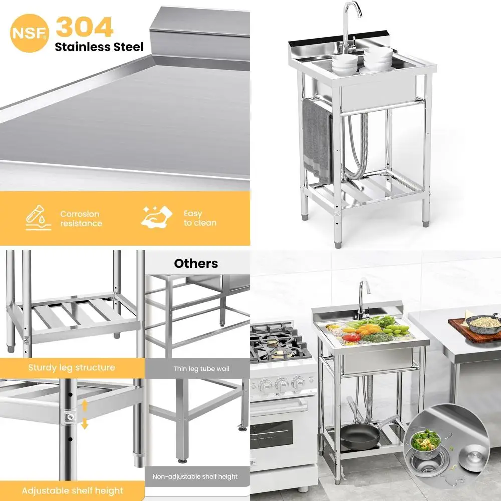 

Одинарная раковина 22 дюйма с подключением к холодной и горячей воде для использования внутри помещений, на улице или в прачечной