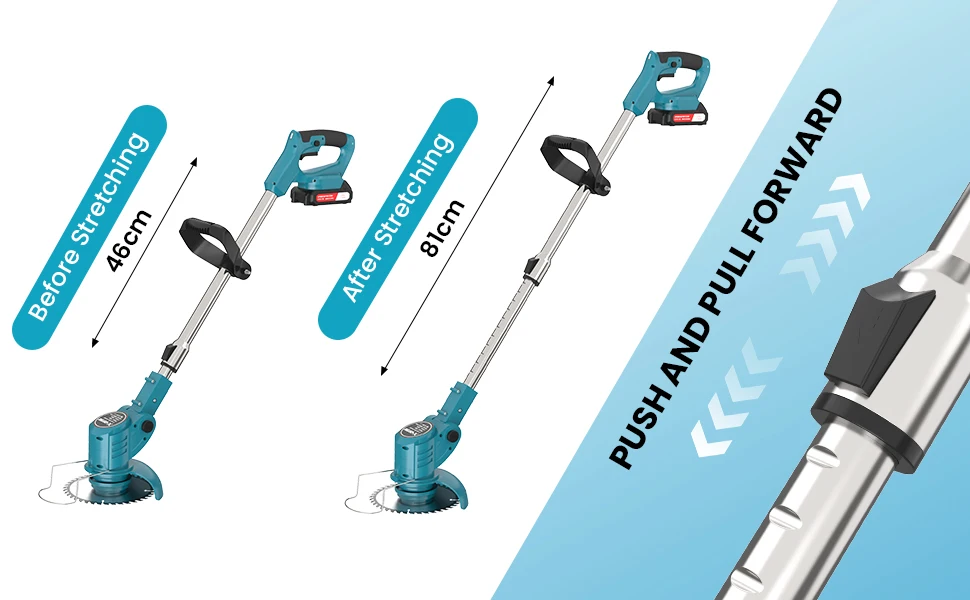 X-COTEC Rasentrimmer, 21V, 2 x 1,5A Akkus und Ladegerät, drehbarer Motorkopf, Blumenschutz, einziehbarer Griff, 0,9kg handgeführt und leicht, zum Mähen von Rasen, Garten und zum Entfernen von Unkraut – Detail 4