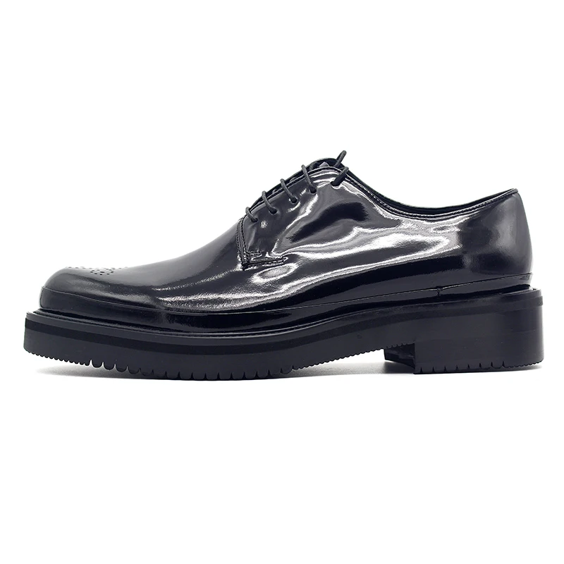 New Fashion Dress Black Thick Sole British Carved Derby Shoes Men Cowhide Gentleman Work Wedding Leather Shoes Male Oxfords