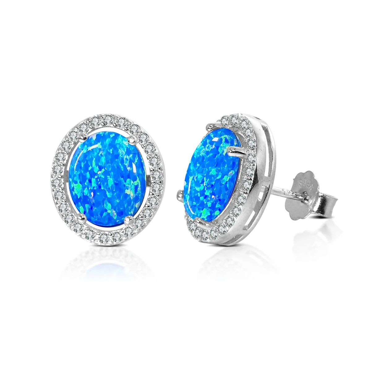 2023 Korean Edition 100% 925 Sterling Silver Blue Opal Round Earrings Fashion High Quality Earrings Women\'s Christmas Gift