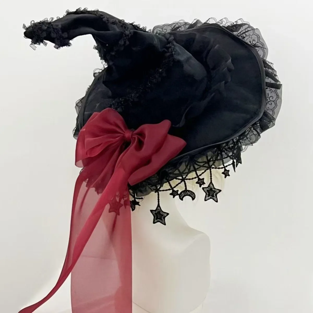 Handmade Lolita Black Halloween Witch Lei Sibonett BNT Hat Bowknot Bat Lace Bow Bnt Headgear Girl Women Cosplay Hair Accessories