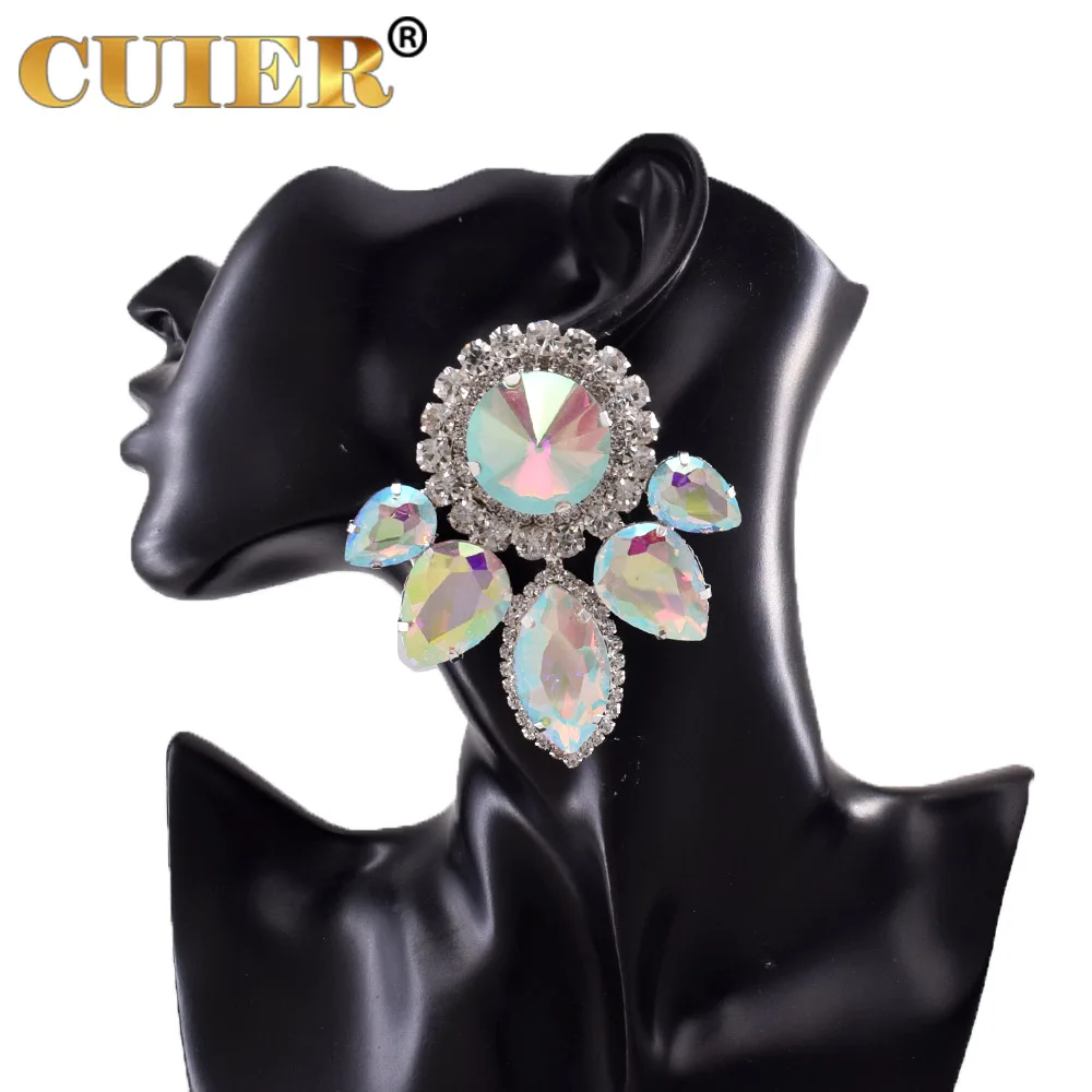 CUIER 8.2CM Clip on Drag Queen Ear Studs Women Earring Jewelry Rhinestones