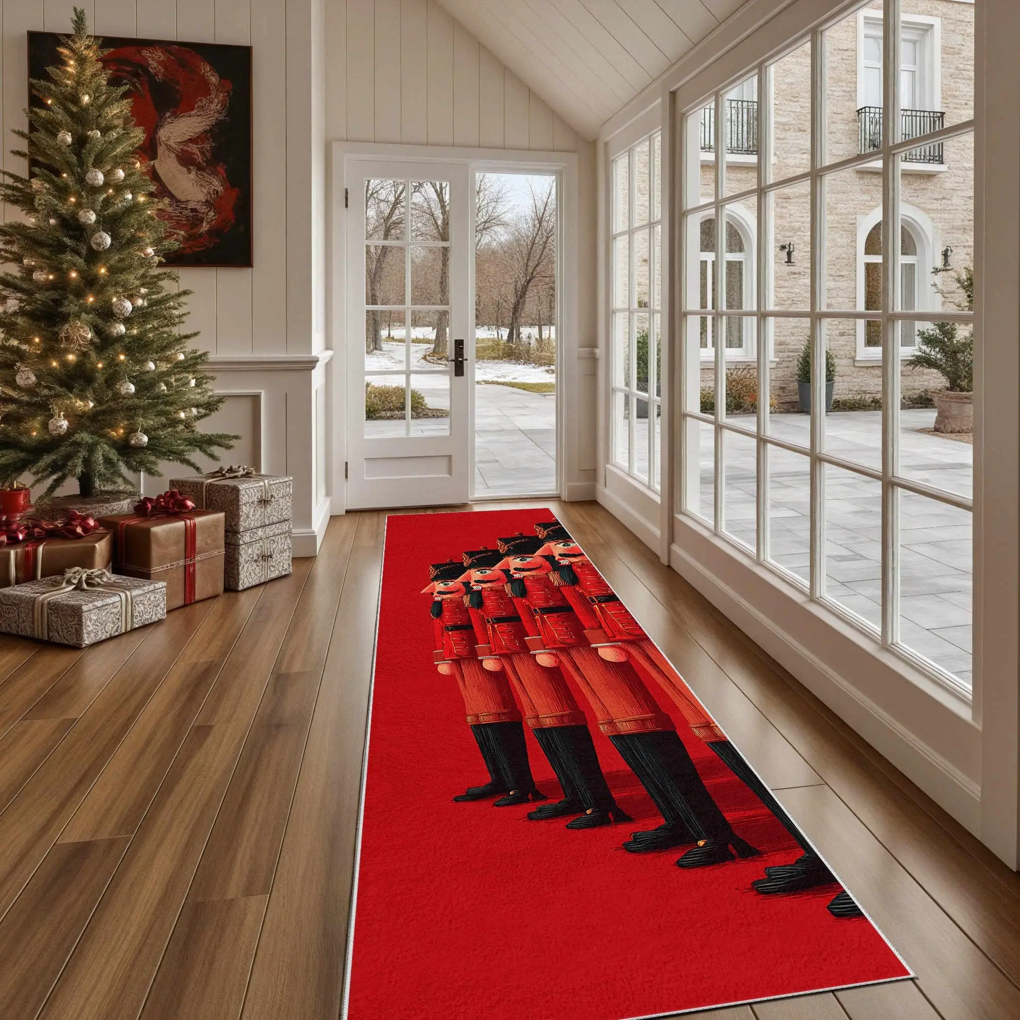 Christmas Nutcracker Washable Runner Rug 3x10 for Hallway Cartoon Soldier Non Slip Kitchen Mat with Rubber Backing