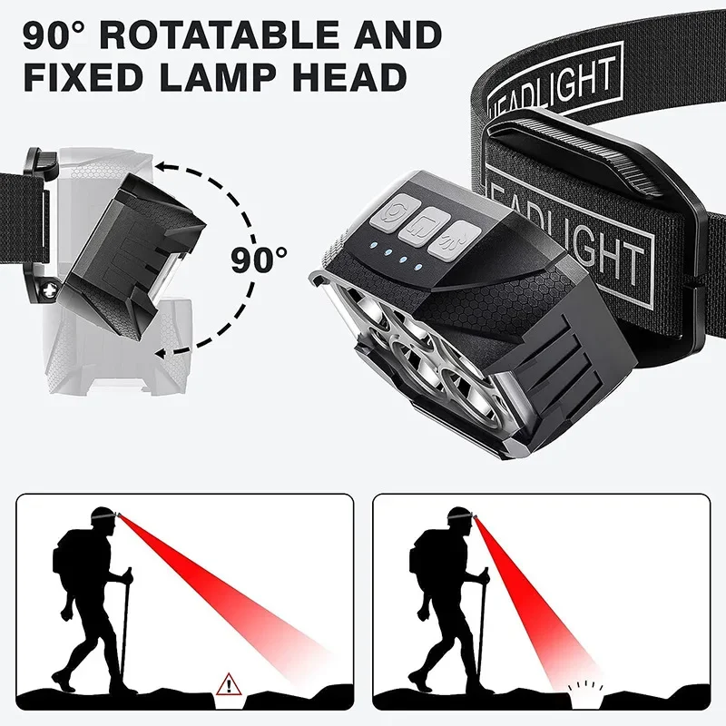 5 Led Strong Light Headlamp USB Rechageable Motion Sensor Headlight Portable Fishing Camping Outdoor Head Lamp Work Flashlight