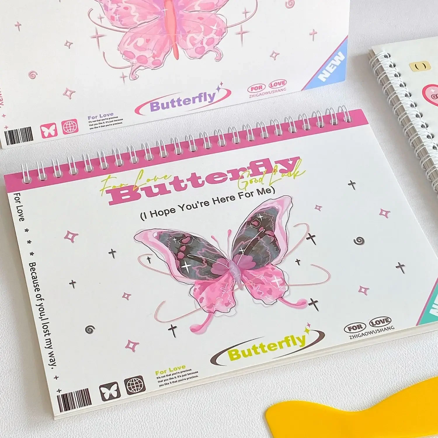 IFFVGX A5 24 Blank Sheets Double-Sided Wind Butterfly Release  Paper Tape Sticker Paper with Plastic Shovel Illustrated Book