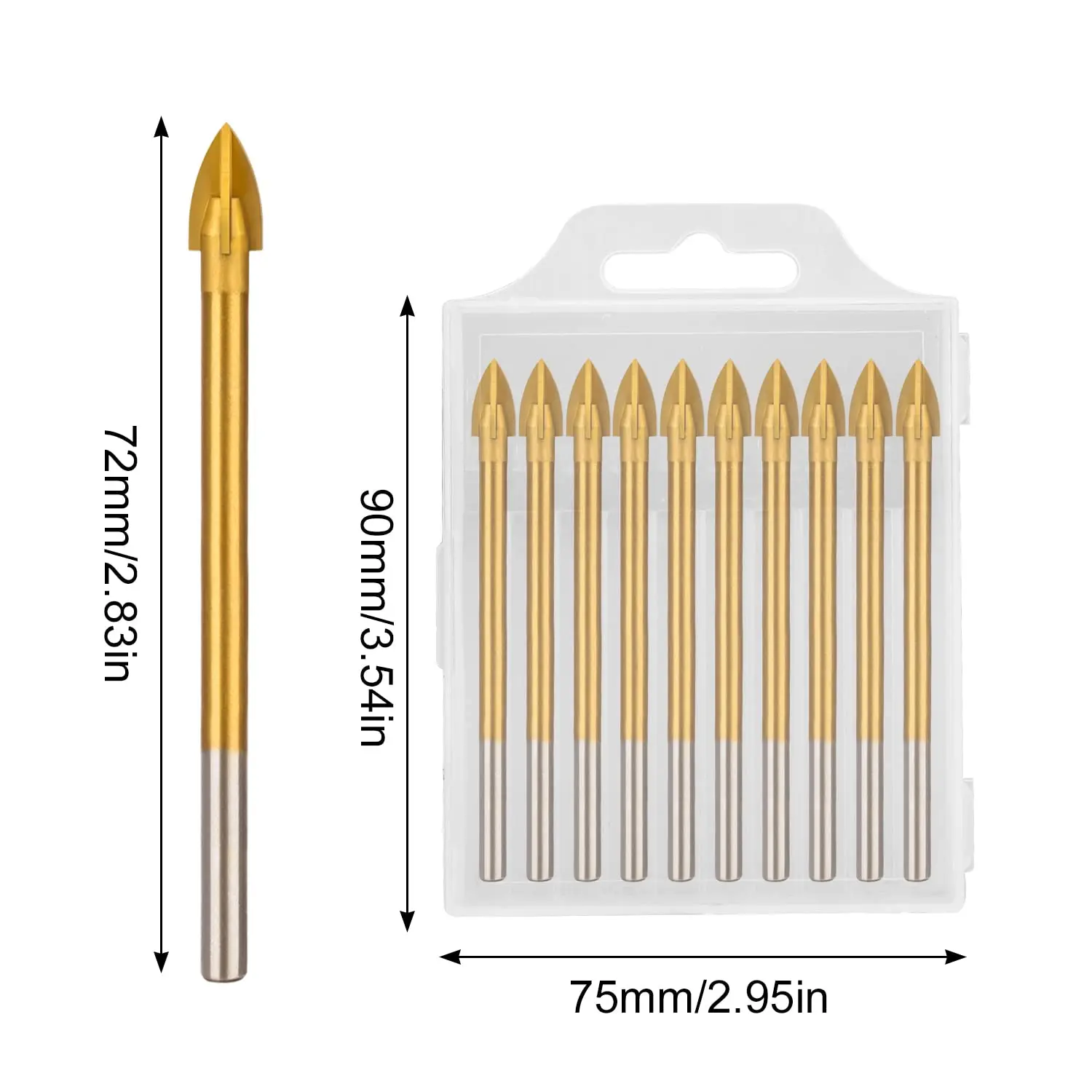 

10-Piece Premium Masonry Drill Bit Set – Titanium Coated, 6mm Cross Spear Head Design for Ceramic Tile, Marble, Mirror & Glass