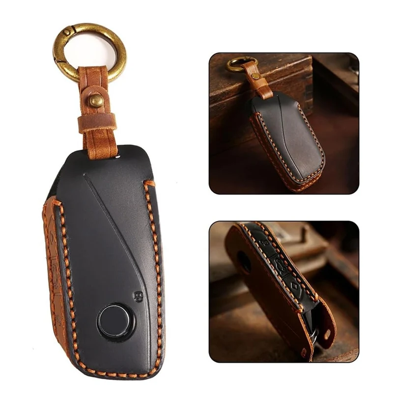 

Leather Key Fob Cover Retro Style Leather Car Key Cover For BMW New 5 7 Series X1 X2 X3 X5 X6 X7 740i 760i IX IX3 2023-2025 Up