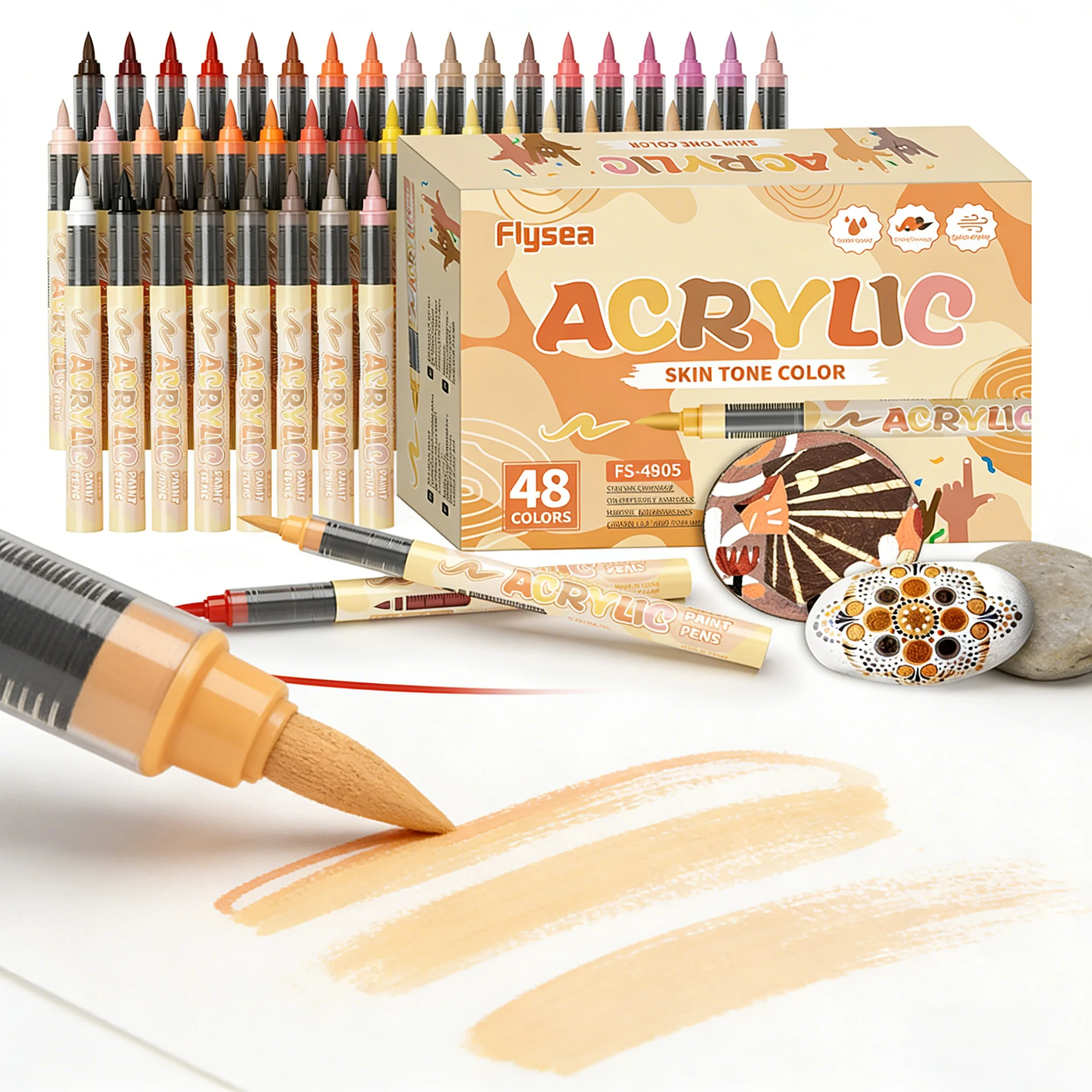 

Skin Tone Color Acrylic Paint Markers Flexible Brush Tip Art Pens Water-based for Sketching Wood Glass Fabric Rocks Painting