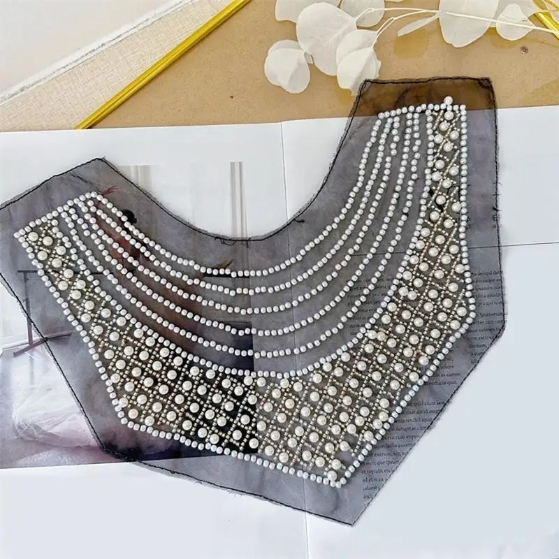 652F Delicate Polyester Collar Applique Mesh Embroidery Beadwork Collar Patches For Formal Event Costume Accessories