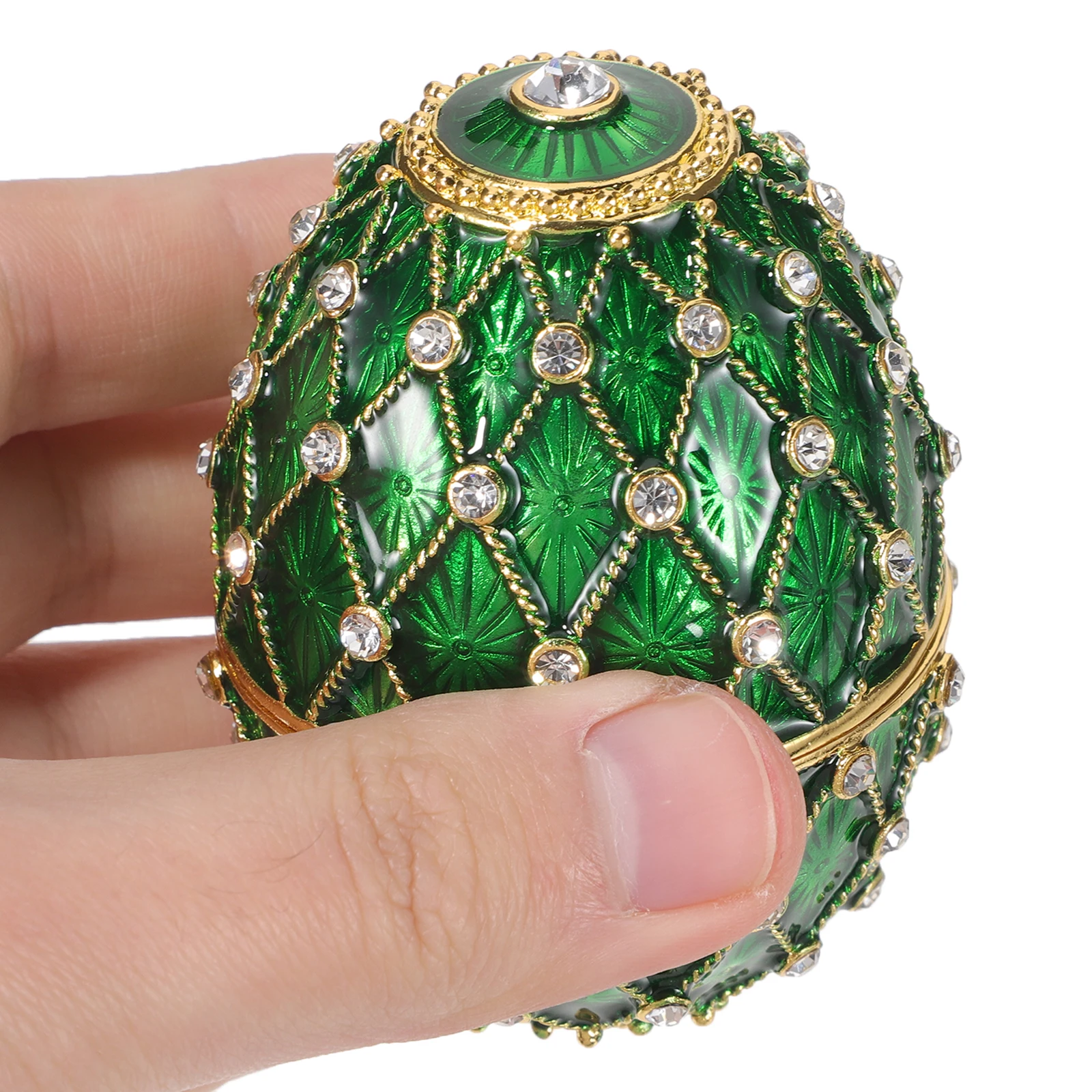 

Enameled Egg Jewelry Box Tabletop Rhinestone Egg Trinket Box Jewelry Storage Case Vanity Decor Tabletop Ornaments