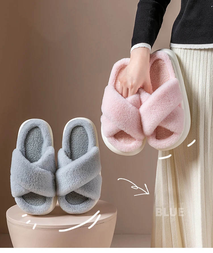 Flauschige Hausschuhe Frauen Haus Wohnungen Modedesigner Winters chuhe Damen Indoor Casual Plüsch Plattform Schuhe elegant groß – Detail 7