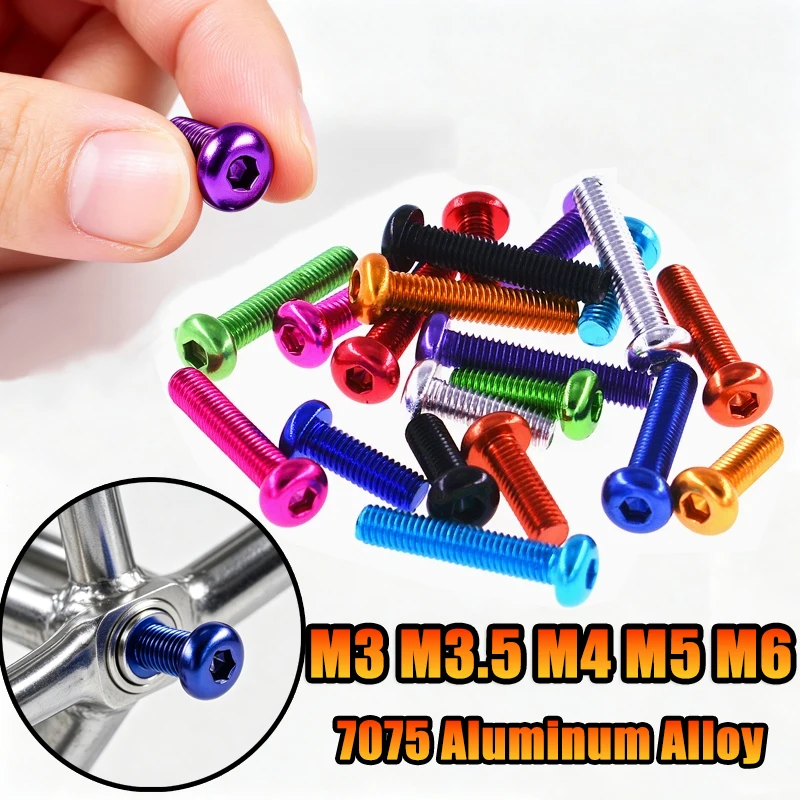 2/5pcs ISO7380 Aluminum Allen Round Screw M3 M4 M5 M6 Colourful Aluminum Alloy Hex Hexagon Socket Button Head Machine Screw Bolt