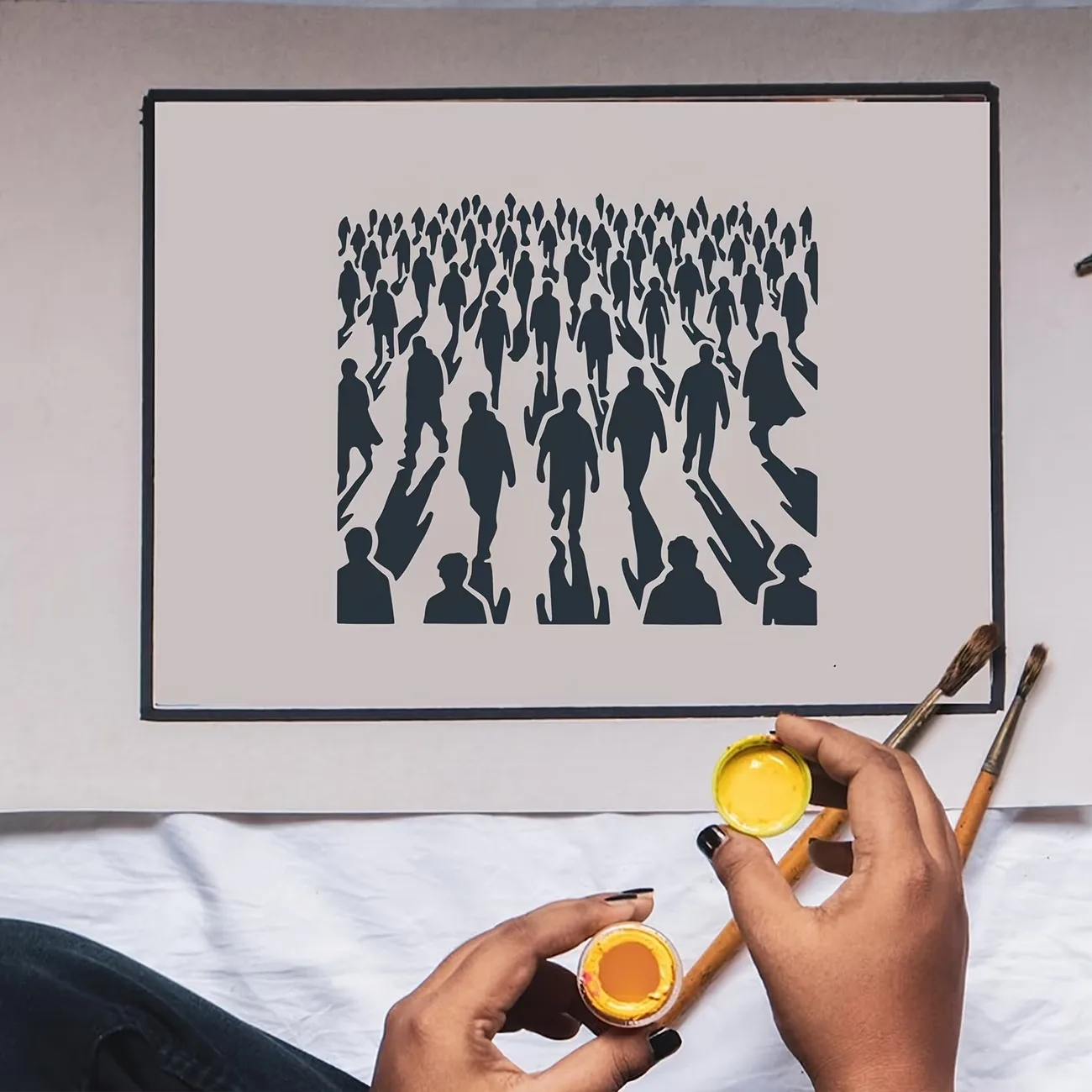 Reusable Stencil for Painting, The Dystopian Crowd Design