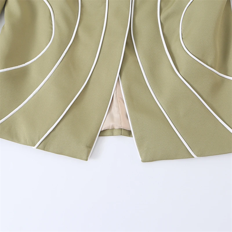 KEYANKETIAN 2026 Designer Stand Collar Women Blazer Contrast White Piping Curved Seam Slim Fit Open Front Jacket Outerwear Top