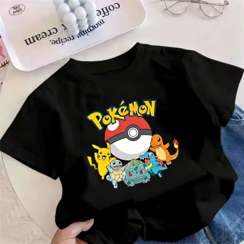 Camiseta de Verano 2026 con Estampado de Pokémon y Pokébola, 100% Algodón, Holgada, Informal, Talla Grande para Adultos y Niños, Estilo Y2K