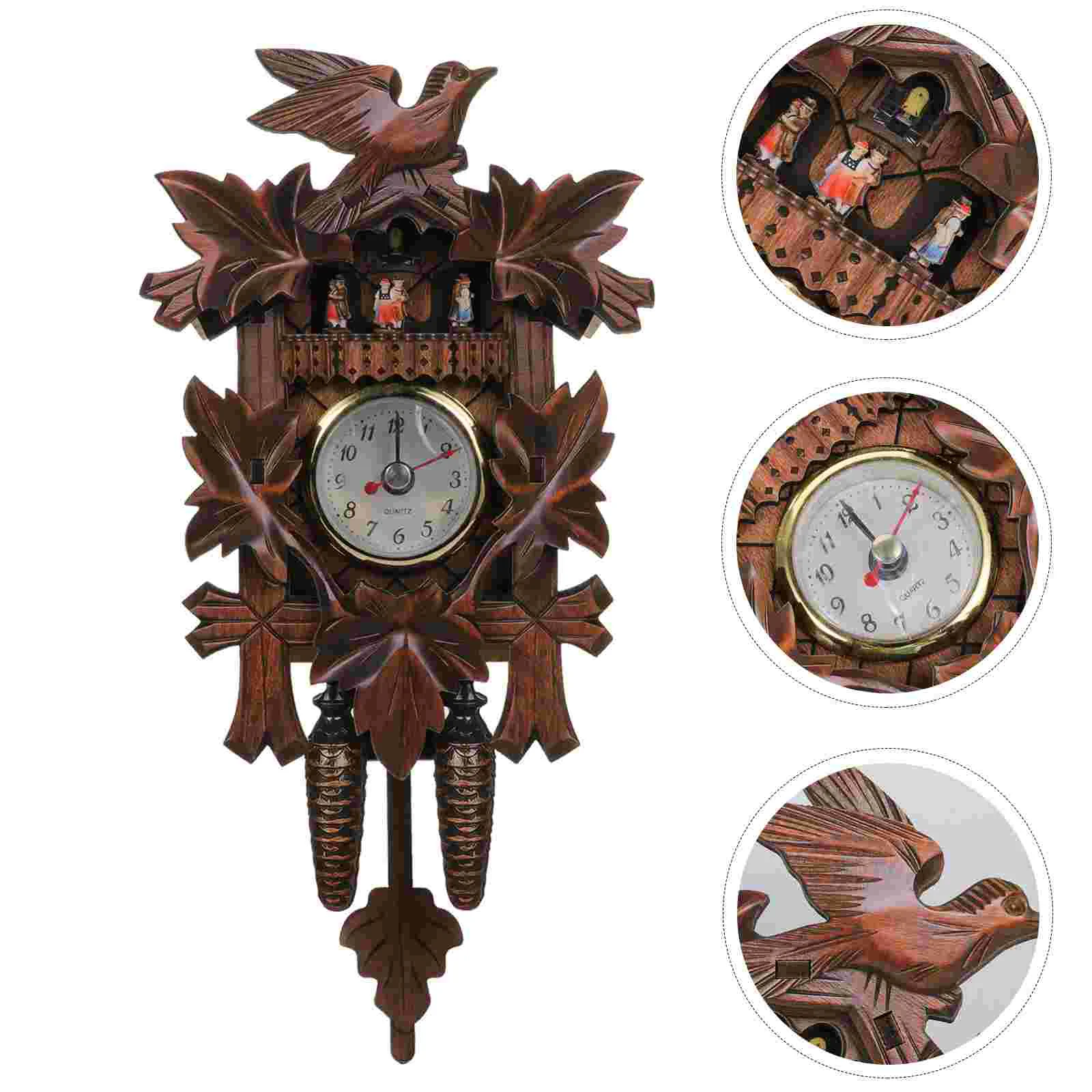 Wooden Wall Clock Retro Decor Cuckoo Ornament Hanging Decorate Office Decoration