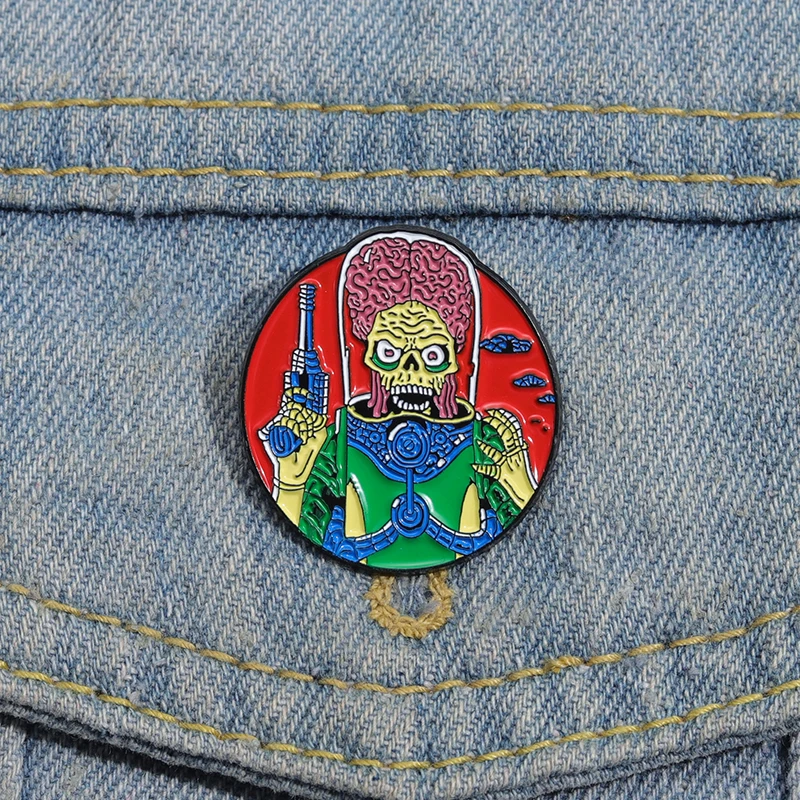 Science Fiction Film Alien Enamel Pin Mars Attacks Brooches Lapel Badge Scary Brain The Martians Cartoon Pin Punk Gothic Jewelry