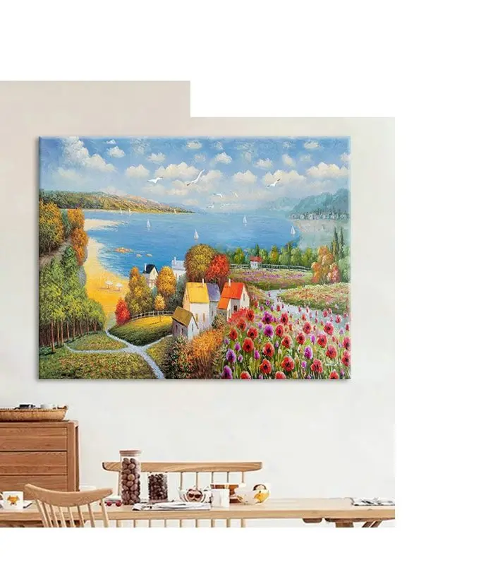 1set Digital oil painting dopamine DIY small-sized high-end oil painting hand drawn filling graffiti coloring seaside small town