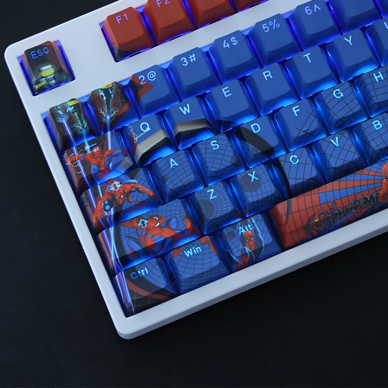 1ชุด Spider ธีม PBT Dye Subbed Keycaps สองมิติการ์ตูน Anime Gaming Key Caps OEM โปรไฟล์ Backlit Keycap สำหรับ ANSI