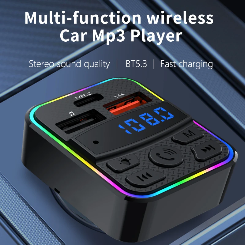 Bluetooth V5.3 Car Fm Transmitter, Car Bluetooth Hands-Free Mp3 Player, Dual USB Port V3A Car Phone Charger, Suitable for 12~24V Vehicles