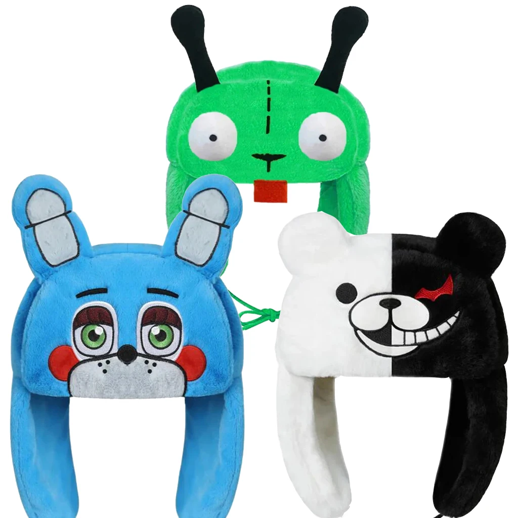 Em estoque brinquedo bonnie cosplay chapéu zim gir fuzzy chapéu de pelúcia preto mais branco mau urso chapelaria meninas feminino bonito inverno quente chapéu alienígena