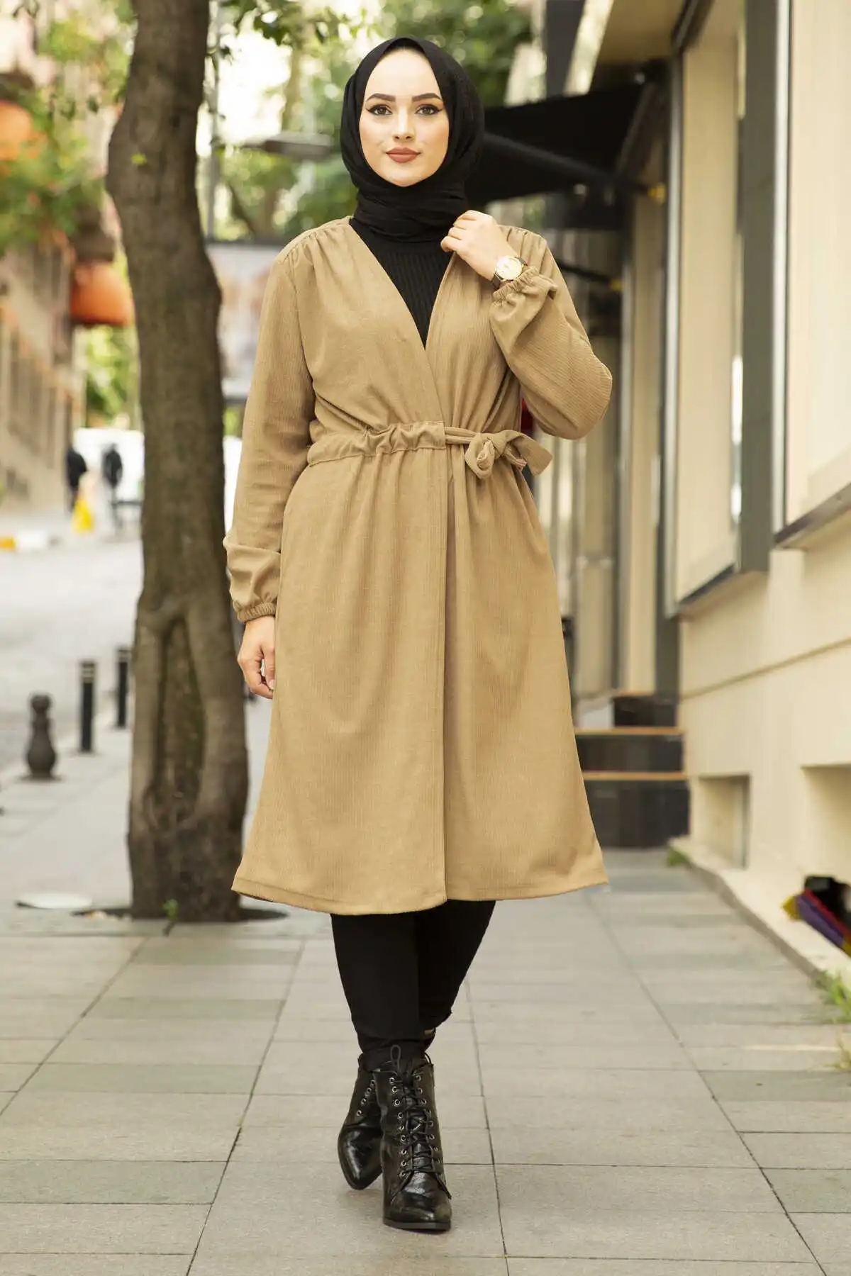 

Waist Belted Hijab Kimono Camel