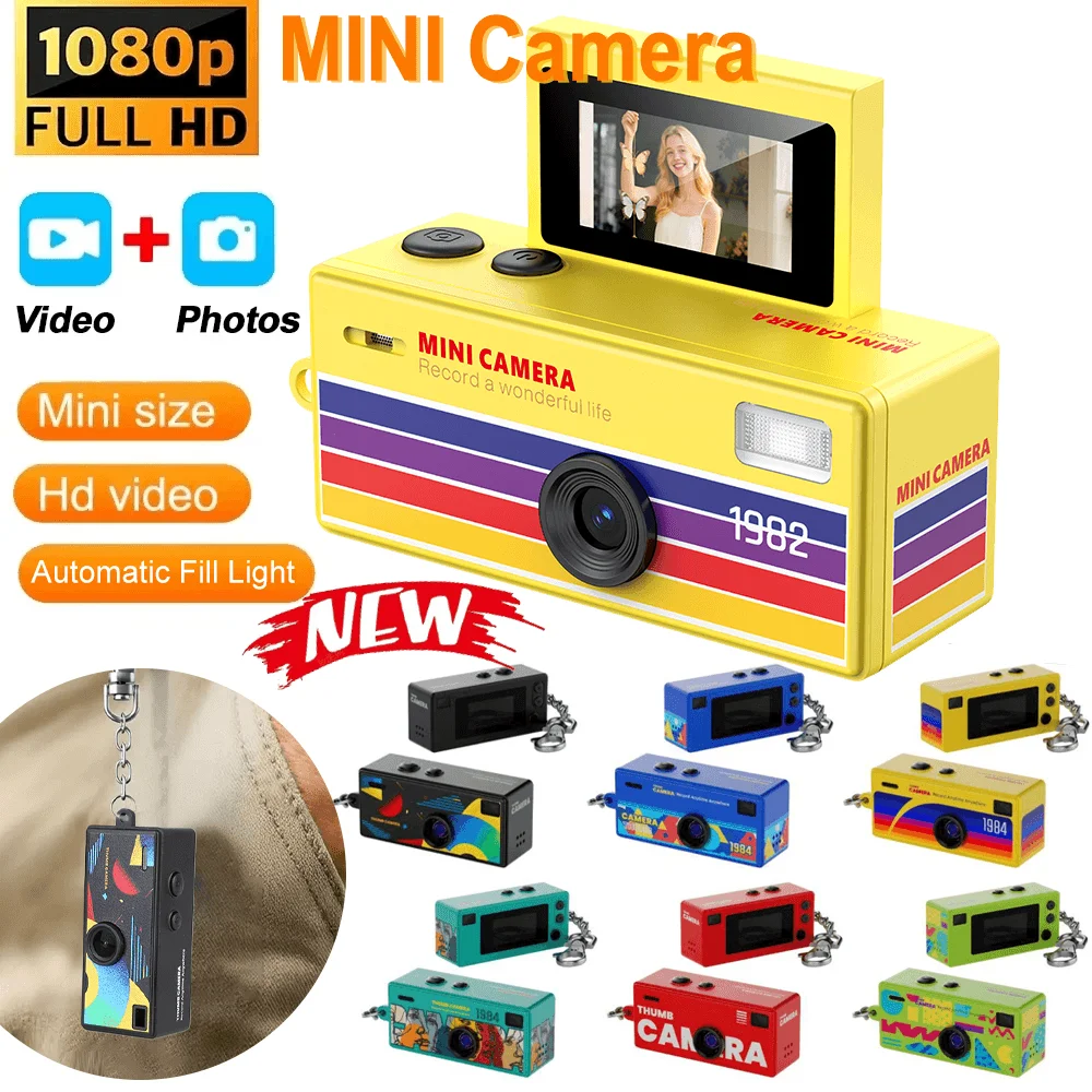 Mini Cámara Digital 1080P para Niños, Cámara Llavero, Videocámara Pequeña, Grabadora de Video con Flash, Estilo Retro Multicolor para Niños