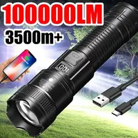 100000LM High Strong Power Led Flashlights Tactical Torch with Display Light USB Charging Camping Fishing Emergency Zoom Lantern