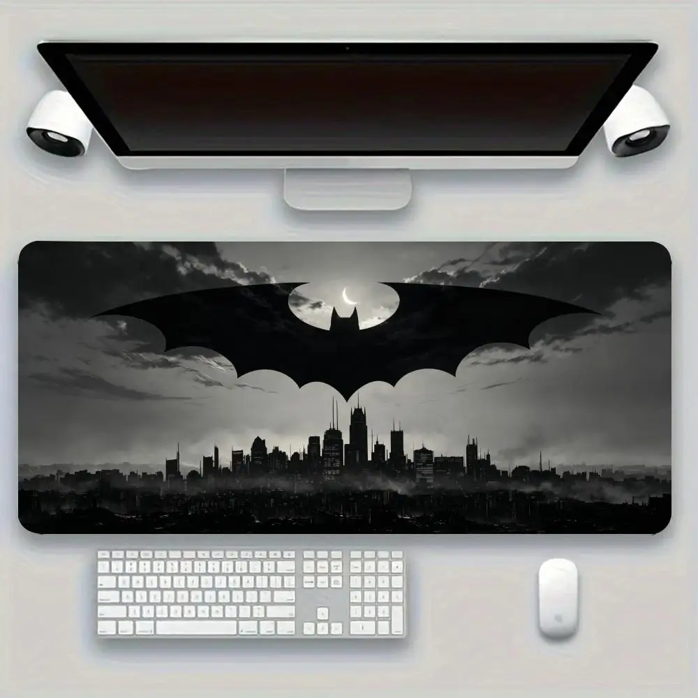 Giant bat silhouette city skyline playmat dark hero night town artwork slip mat for laptop desk