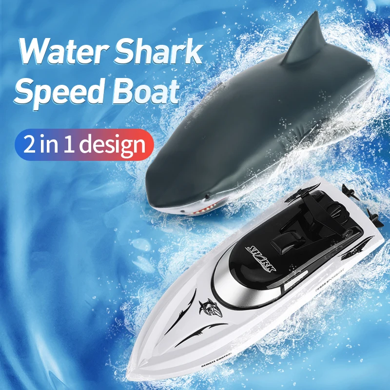 

2.4G RC Speedboat, Great White Shark Model, High-Speed Electric Boat, Realistic Hull,Twin Engine Power, Ideal Gift for Kids