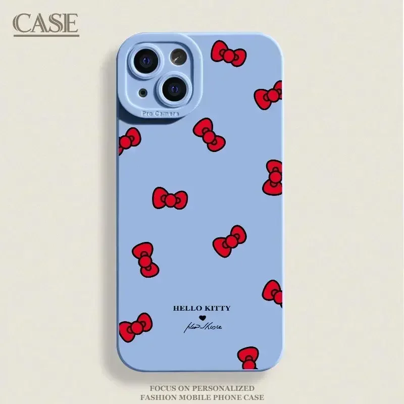 Hello Kitty BowKnot Matte Phone Case For iPhone 16 15 Pro 14 13 12 11 Pro Max Mini X XS Max XR 7 8 16 Plus SE Soft Silcone Cover