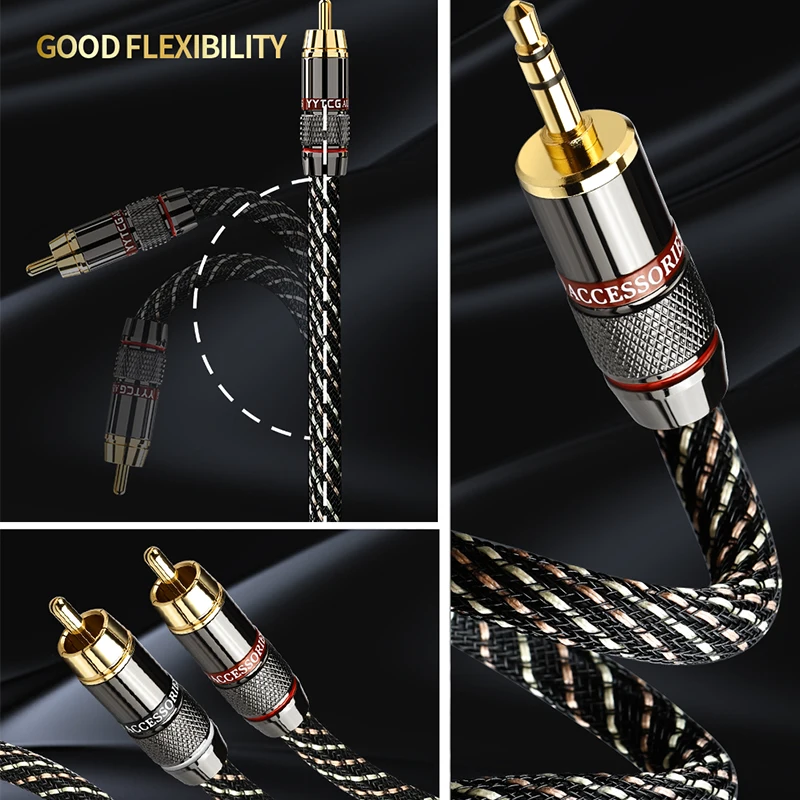 YYTCG HiFi 3.5 مللي متر إلى 2rca AudioCable 6N OFC AUX 3.5 مقبس استريو RCA YSplitter كابل ل MP3 MP4 PC مكبرات الصوت خلاط