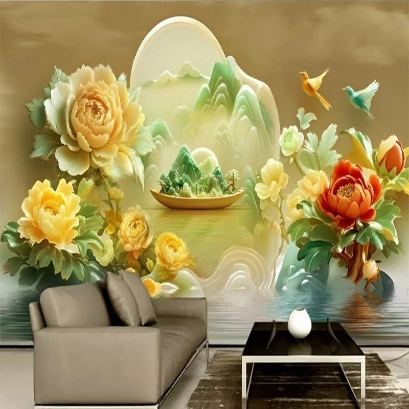 

MU8692 Fu Man Men Jade Carved Landscape Chinese-style relief landscape background wall