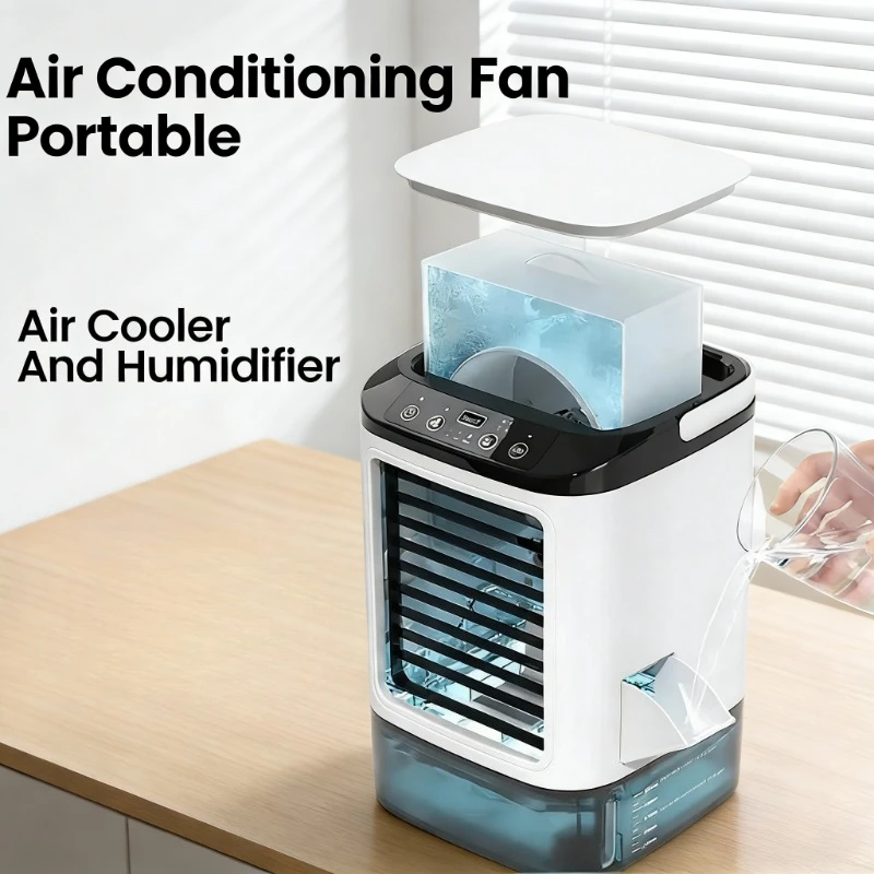 Tragbarer Klimaanlagen-Ventilator USB für Zimmer, Zuhause, Camping, Desktop-Luftbefeuchter, Mini-Kühlventilator, LED-Nachtlampe, Luftkühler