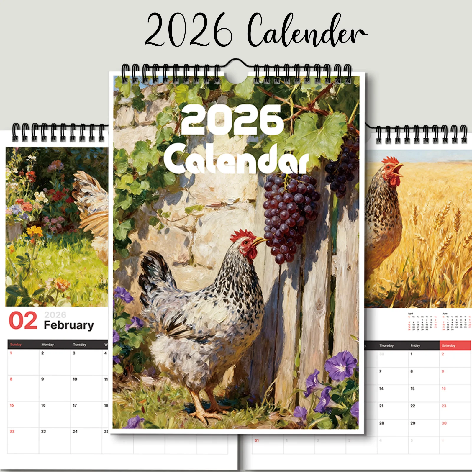 1PC 2026 Chicken-Themed Calendar,for Checking Dates, Home Decoration, As A Natural-style Gift for Friends