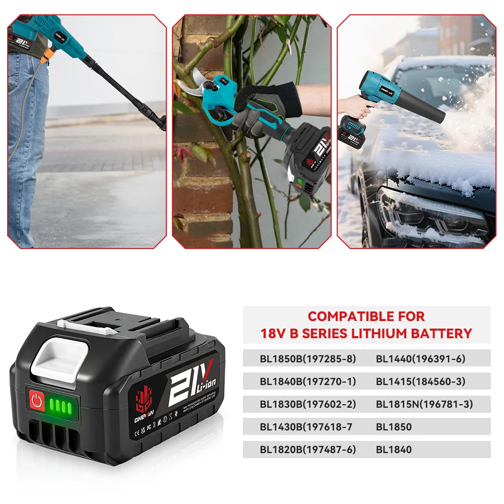 ONEVAN Oplaadbare 21V Lithium Batterij 22500mAh 15000mAh Ion