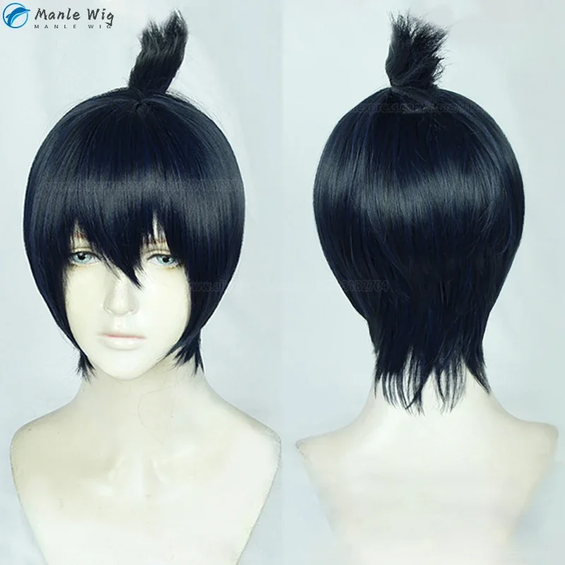 High Quality Hayakawa Aki Cosplay Wig Short Blue Black Men Aki Wig Heat Resistant Hair Halloween Anime Wigs Earrings + Wig Cap