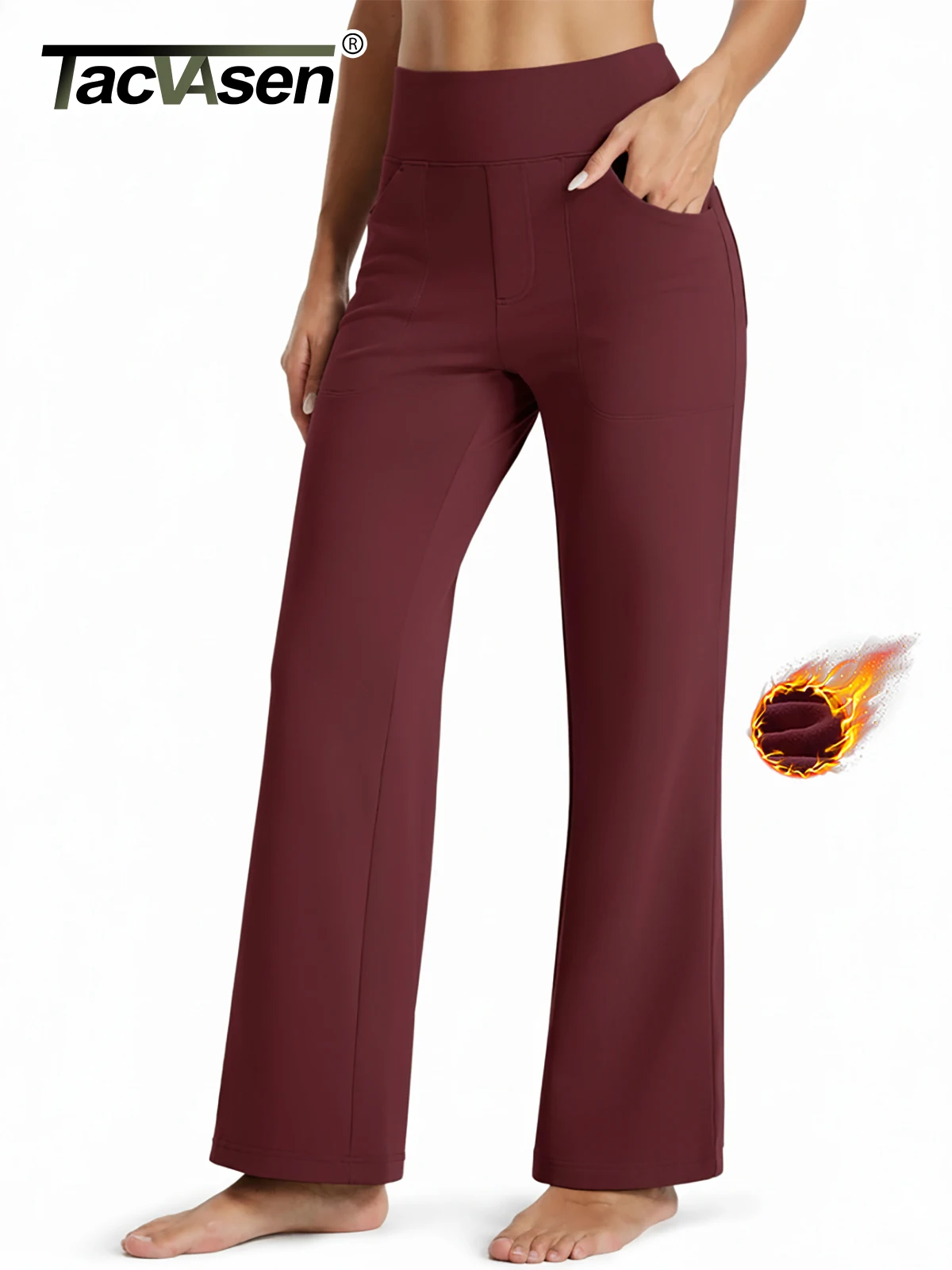 TACVASEN Women's Fleece Lined Wide Leg Yoga Pants Waterproof High Waist Business Pants Winter Warm Sweatpants with Pockets TACVASEN Women's Fleece Lined Wide Leg Yoga Pants Waterproof High Waist Business Pants Winter Warm Sweatpants with Pockets
